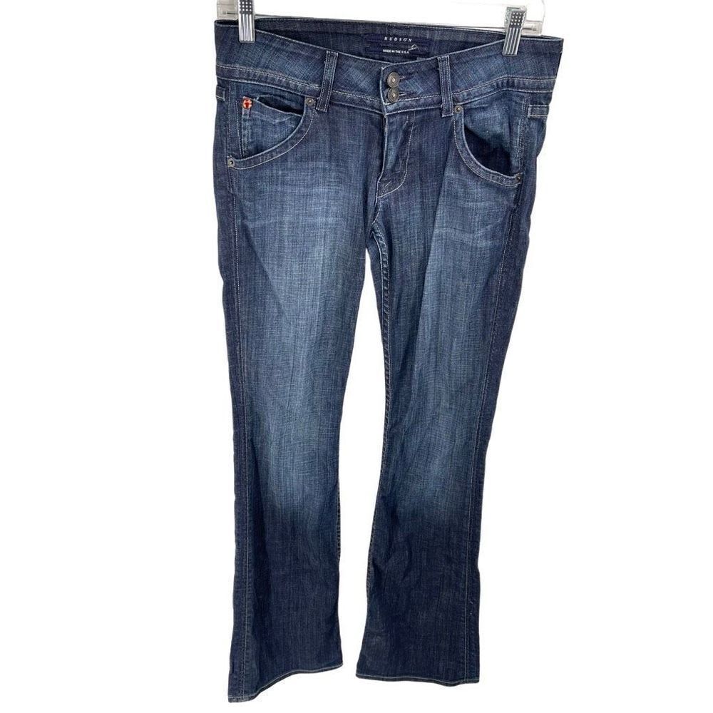 Hudson Women's Cotton Stretch Dark Wash Wide Leg Jeans Blue Collin flap 27